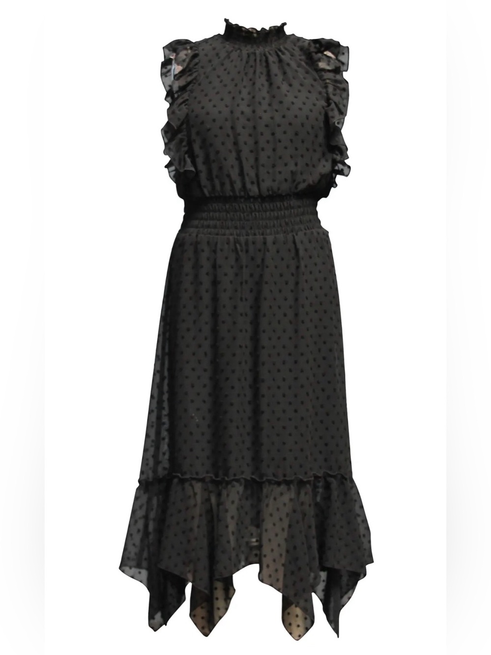 Ava & Yelly Black Chiffon Clip Dot Hankey Maxi Dress Girls Size 12